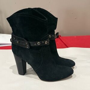 Andre Assous Black Suede Ankle Boots with Studded Strap